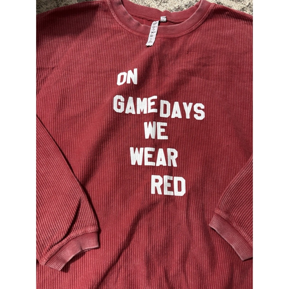 Women's Chicka-d Red Corded Game day Pullover Size Large - Picture 2 of 4